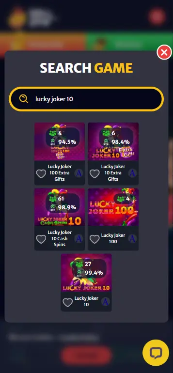 Suche nach Lucky Joker 10 in der Casino-Lobby