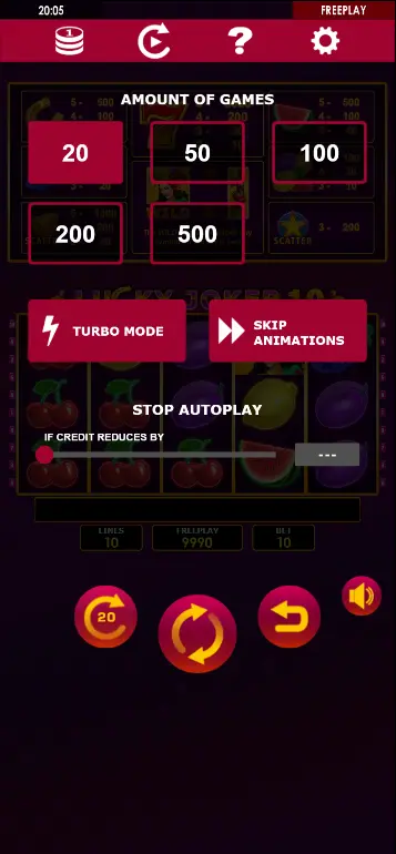 Lucky Joker 10 Autoplay settings screen